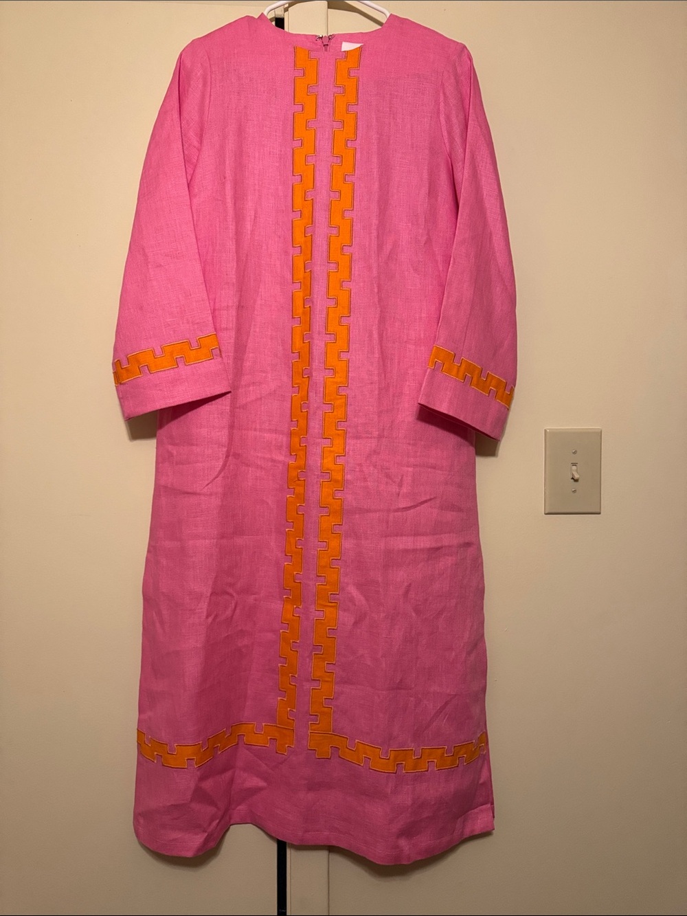 Tuckernuck Atlantic-Pacific Peony Pink and Tangerine Embroidered Hartman Dress.